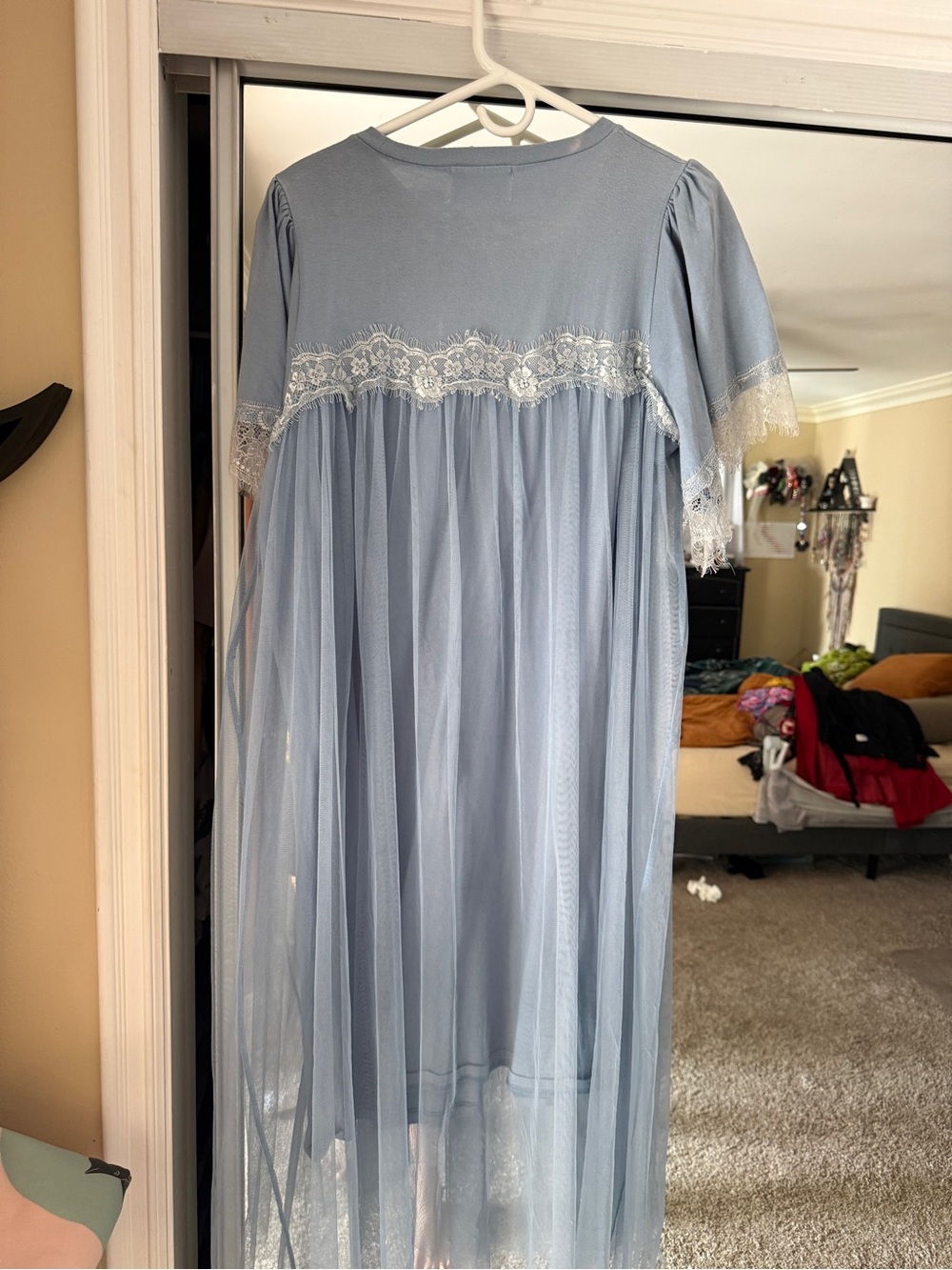 Blue Lace-Trim Dress - Picture 4 of 5